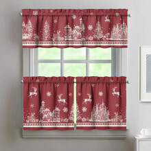 Red Christmas Elk Snowflake Kitchen Curtains Set of 3 24
