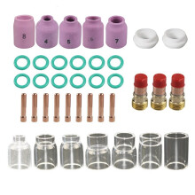 Kit de 38 Peças para Pistola de Solda TIG com Bocal de Cerâmica de Alumina, Tampa Do Bocal, Lente de Gás e Copo de Vidro, Além de Corpo de Pinça.