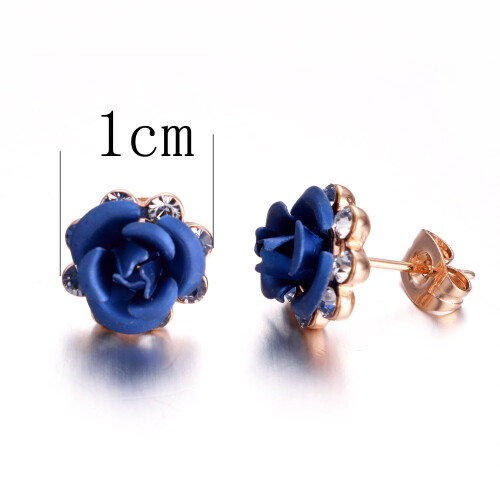 Blue Rose Stud Earrings Rose Gold Plated Crystal 1 Pair 1