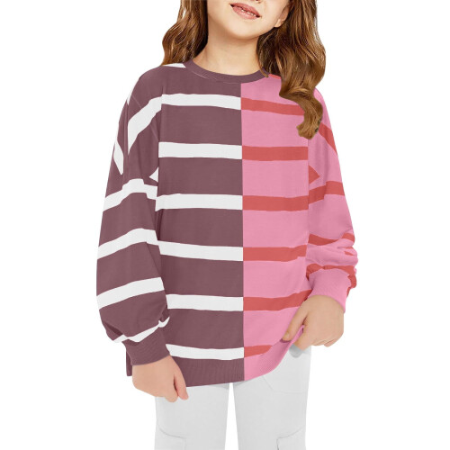 Girls Striped Sweatshirts Crew Neck Long Sleeve Pullover 1