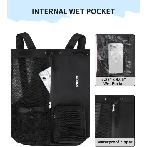 Swim Bag Mesh Drawstring Backpack with Wet Pocket 2