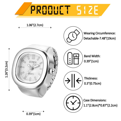 Finger Watch Silver Stainless Steel Band Mini Quartz 1