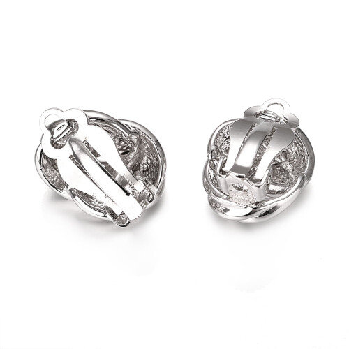 Twisted Knot Silver Clip-On Earrings White Gold Plated 2