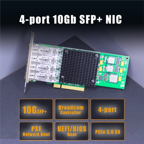 4-Port 10Gb SFP+ Network Card (Ethernet PCIE NIC) with Broadcom BCM57840 Controller, PCIe 3.0 X8 Interface 2