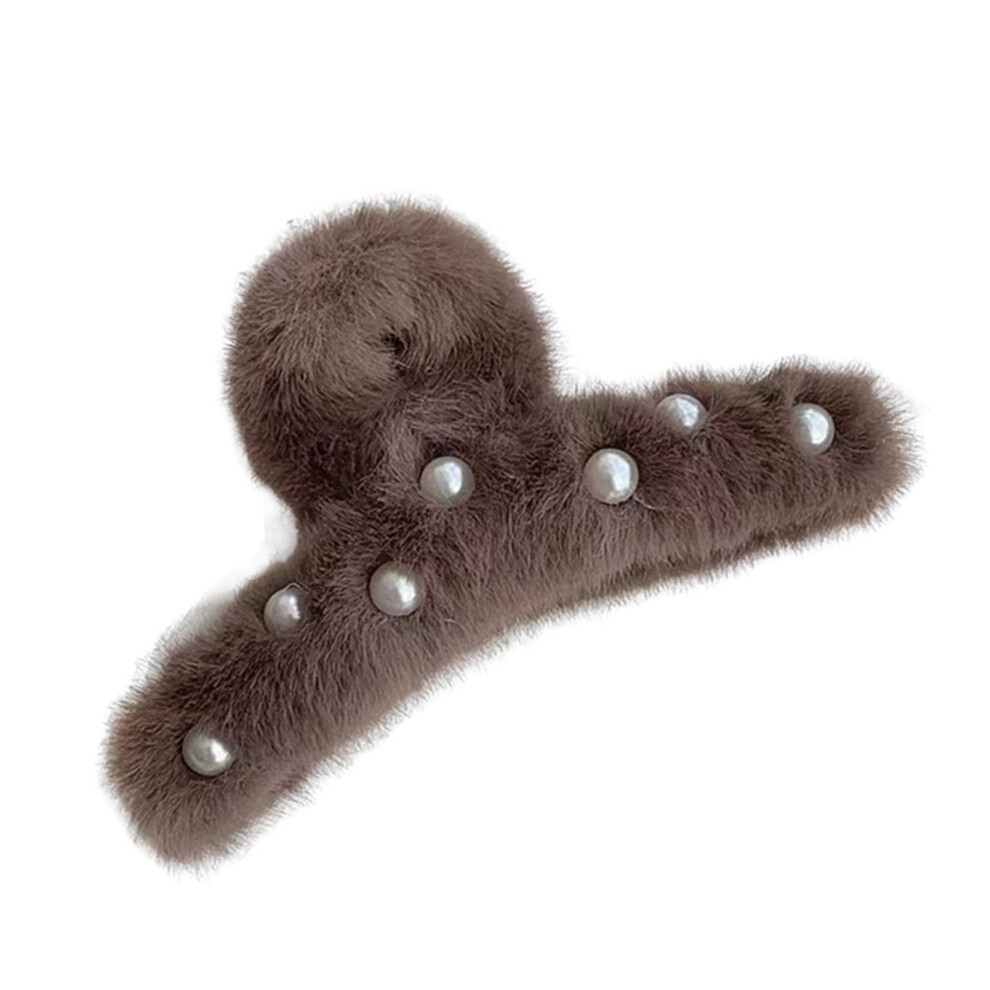 Women's Hair Claw Clip with Faux Pearls and Plush Wrap