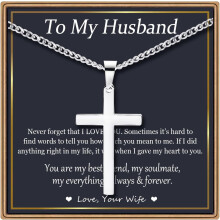 Cross Necklace Silver Cuban Link Chain for Men