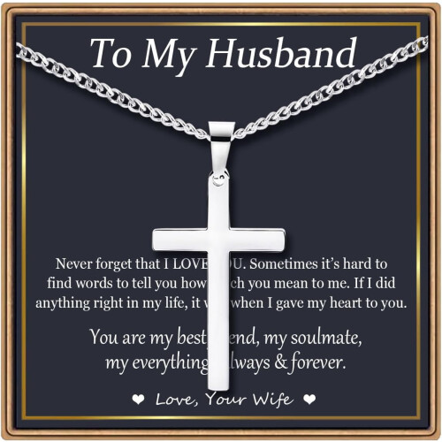 Cross Necklace Silver Cuban Link Chain for Men