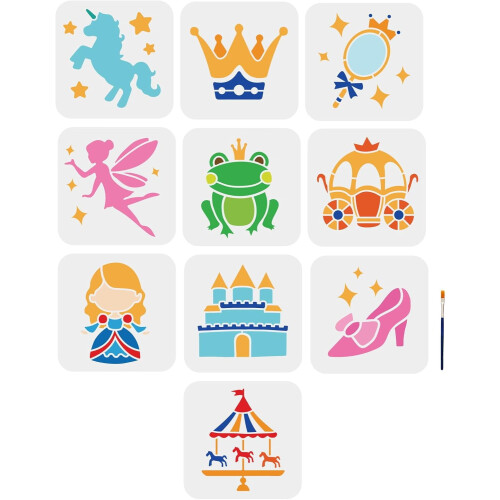 Fairy Tale Stencils Set Crown Castle Crystal Shoes Frog