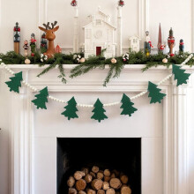 TETOU Wooden Bead Garland 4ft Green White Christmas Tree