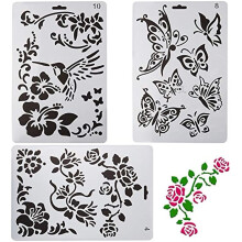 Flower Butterfly Bird Stencil Set Reusable Plastic 3 pcs