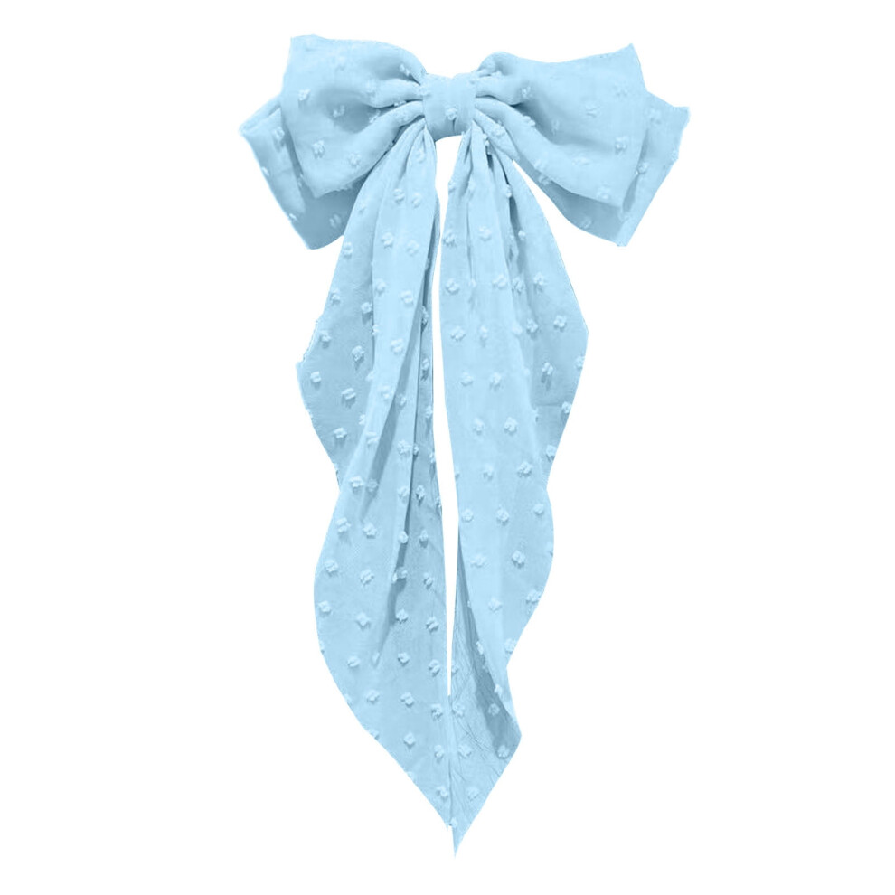 Light Blue Jacquard Hair Clip with Double Bowknot and Tassel