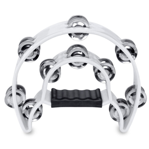 Half Moon Tambourine with Double Row Jingles White