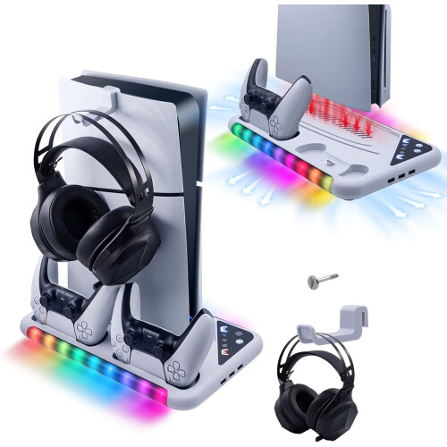 PS5 Cooling Stand with Controller Charging, 3-Speed Fan,