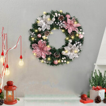 Pre-lit Christmas Wreath 16 Inch Green Artificial with 20