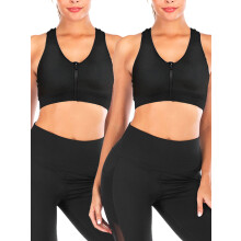 Women's Sports Bra with Front Zipper Padded Stretch Yoga Top