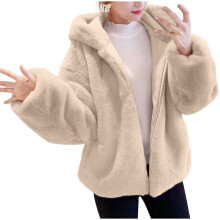 Damen-Fleecejacke mit Kapuze, Reißverschluss und Taschen