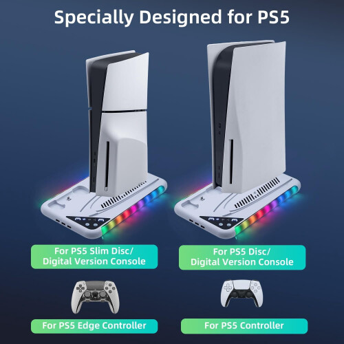 PS5 Cooling Stand with Controller Charging, 3-Speed Fan, 1