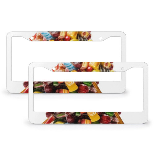 Aluminum License Plate Frame Candy Bar Tree Design 2 Pack