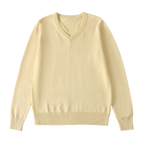 Unisex V-Neck Pullover Sweater Yellow Size 14-16 Years