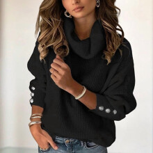 Women's High Neck Sweater Turtleneck Pullover Loose Fit
