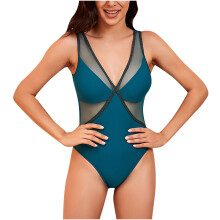 Women's Sheer Mesh Sleeveless V-Neck Bodycon Bodysuit