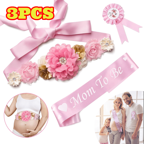 Maternity Sash Belt Pink Pregnancy Flower Design 1 pc