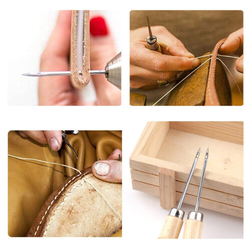Sewing Awl with Wooden Handle for Leather Stitching - 1