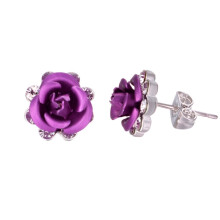 Rose Stud Earrings Rose Gold Plated Crystal 1 Pair