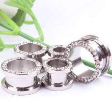 Rhinestone Stainless Steel Ear Tunnels 1 Pair