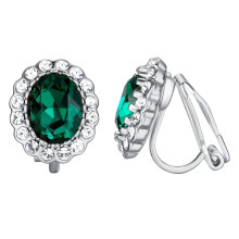 Green Clip-On Earrings White Gold Plated Austria Crystal