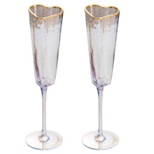 High Stem Champagne Flute Gold Rimmed Love Heart 1 Pair