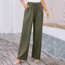 Women's Cotton Linen Straight Leg Pants Summer Loose High