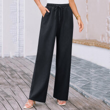 Women's Cotton Linen Straight Leg Pants Summer Loose High