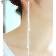Women's Rhinestone Drop Earrings Silver Long Tassels