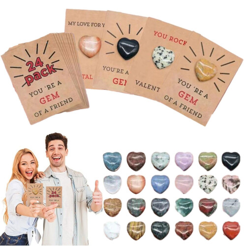 Valentine's Day Cards with Heart Crystals 24 Pack