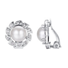 Pearl Clip-On Earrings for Women White Gold Plated Wedding