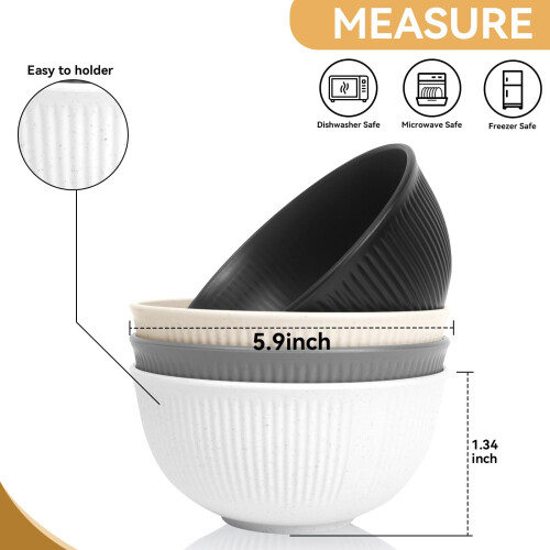 Plastic Cereal Bowl 24oz Wheat Straw Set of 8 1
