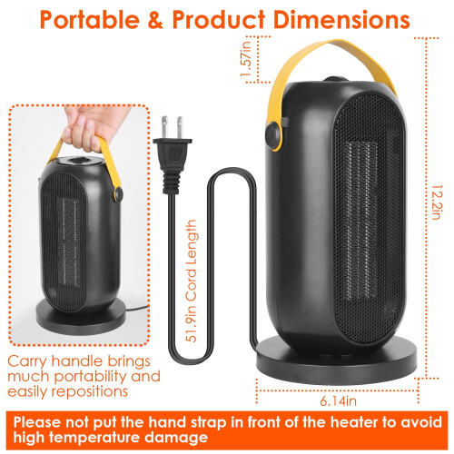 Portable PTC Ceramic Space Heater 1200W with Oscillation 1