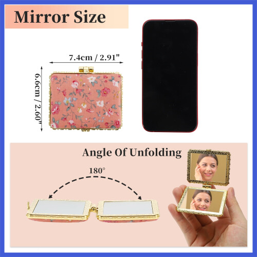Compact Floral Pocket Mirror Square Pink Mini Mirror 1