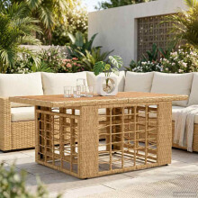 vidaXL Garden Table Natural 100 x 55 x 37 cm PE Rattan and Glass