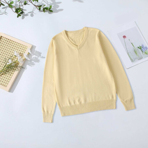 Unisex V-Neck Pullover Sweater Yellow Size 14-16 Years 2