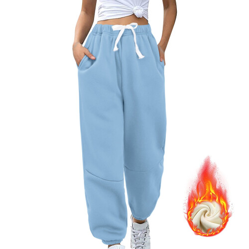 Fleece Pants Women High Waisted Sky Blue 1