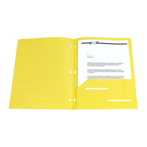 3-Hole Pocket Folder Heavy Duty Plastic Yellow 1