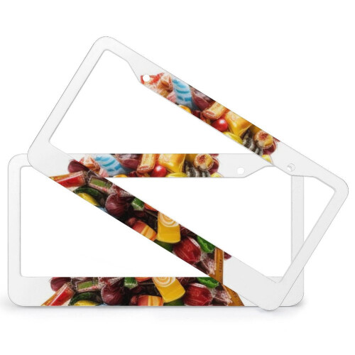 Aluminum License Plate Frame Candy Bar Tree Design 2 Pack 1