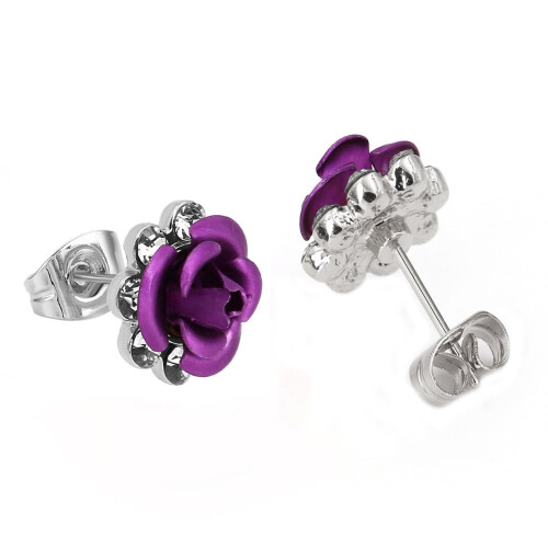 Rose Stud Earrings Rose Gold Plated Crystal 1 Pair 2