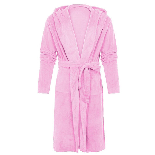 Women's Hooded Terry Cloth Bathrobe Pink Lightweight Soft 1