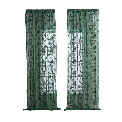 Green lace curtains with sled embroidery 2 panels 1