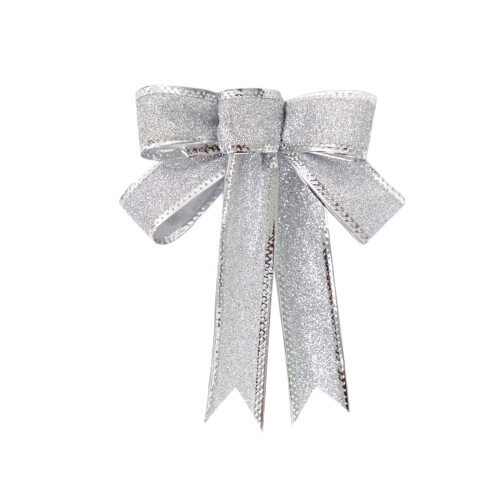 Christmas glitter bow ornaments silver fan tape 6 pcs 1