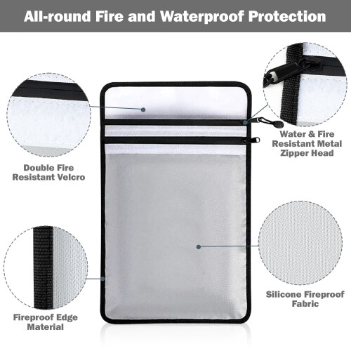 Fireproof Waterproof Document Bag Grey Rectangular 2