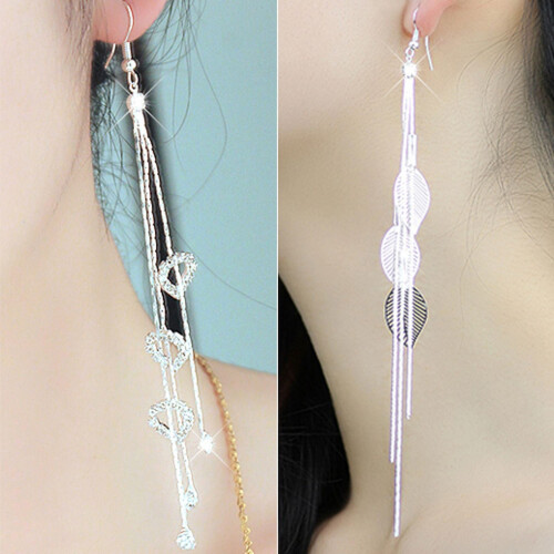 Women's Leaf Heart Rhinestone Drop Earrings Silver 1 Pair 1
